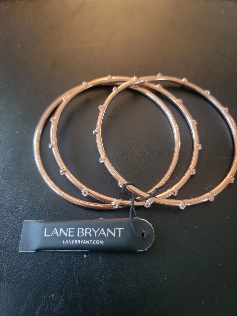 Lane Bryant Rose Gold Crystal-Stud Bangle Bracelet Set of 3